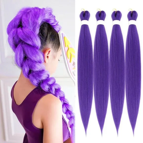 Zavide 30 Inch Purple Pre-Stretched Braiding Hair 4 Pack Extensions No Tangle - Picture 1 of 4